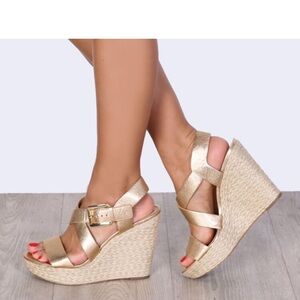 Michael Kors Metallic Gold Wedge Sandals Size 9.5